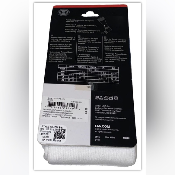 UA Under Armour Team OTC Soccer Socks 1 Pair Youth 1-4 W4-6.5 White w Black Logo - Picture 5 of 10